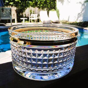 Eclectic Waterford Rebel 6" Wide Stud Crystal Gold Banded Heavy Designer Bowl